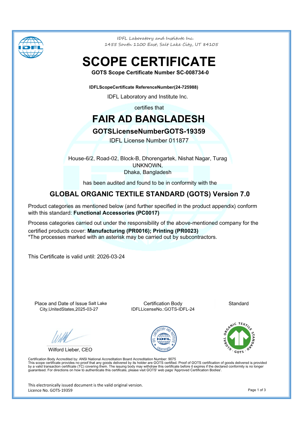 Fair Ad Bangladesh RCS Scope Certificate