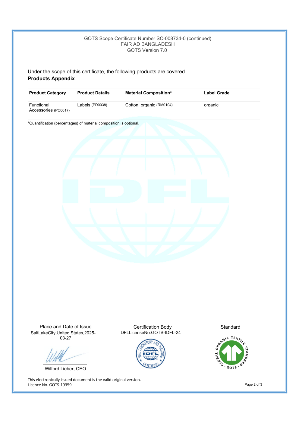 Fair Ad Bangladesh COC Certificate